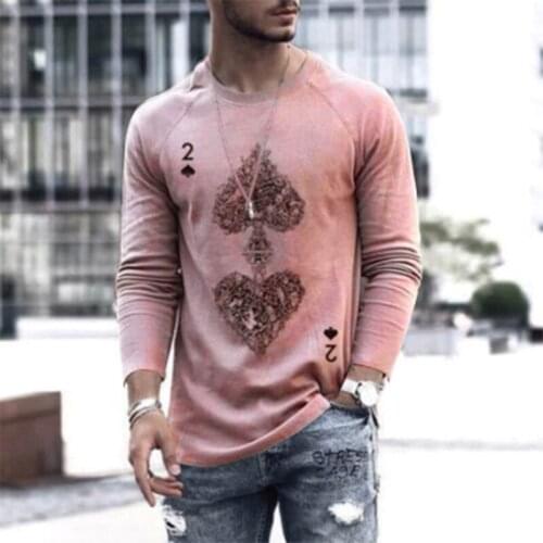 2021 Mens Round Neck Pullover Long Sleeve Bottoming Shirt Tee Top News Clothing Poker Print T-Shirts For Men Tops Casual Shirts
