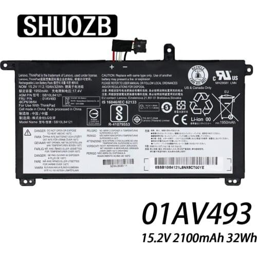 SHUOZB 01AV493 00UR890 00UR891 00UR892 Laptop Battery For Lenovo ThinkPad T570 T580 P51S P52S SB10L84121 2100mAh 32Wh 15.4V