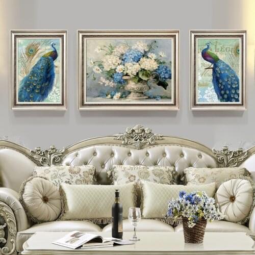 5D DIY Diamond Painting Peacock and Flower Diamond Painting Cross Stitch Triple Painting Diamond full Drill Home Decoration Gift