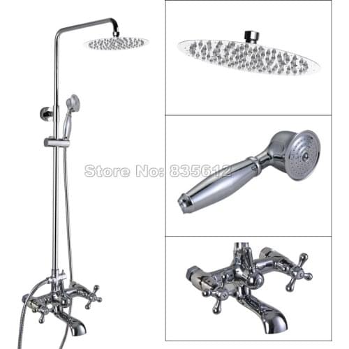 Large Rainfall Shower Heads Bathroom Rain Shower Faucet Set Polished Chrome Finish Bathtub Mixer Tap + Hand Spray Wcy325