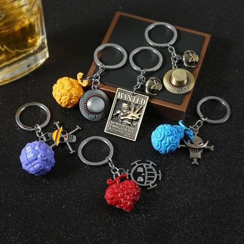 Anime One Piece Keychain Whitebeard Fire Fist Ace Hat Devil Mera Shock Fruit Pendant Men Jewelry Llaveros Hombre Accessories