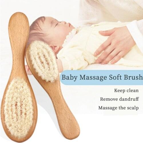 Pure Natural Baby Care Wool Brush Baby Head Massager Brush New Hair Brush With Handle Cleaning Tools