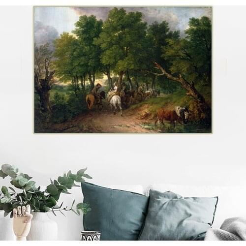 Citon Thomas Gainsborough《Road from Market》Canvas Art Oil Painting Natural Artwork Poster Picture Wall decor Home Decoration