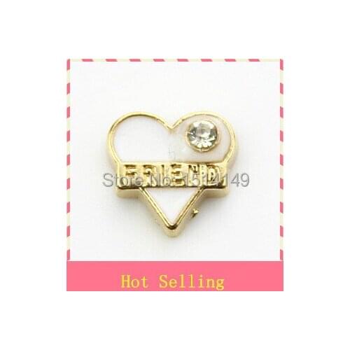 Hot selling gold heart friend floating charms living glass floating memory locket