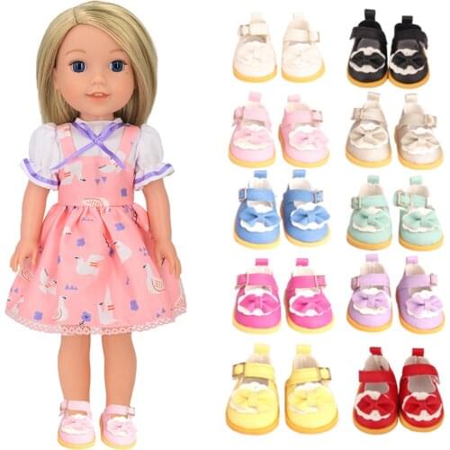 Toys doll shoes Bowknot leather shoes for 14 inches American doll accessories Girls gift