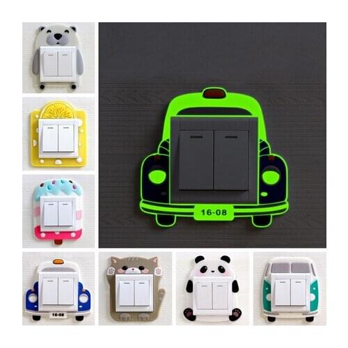 Cute Cartoon Switch Sticker Glow in Dark Wall Sticker Luminous Switch or Socket Soft Silicone Protect Cover On-Off Decor Sticker