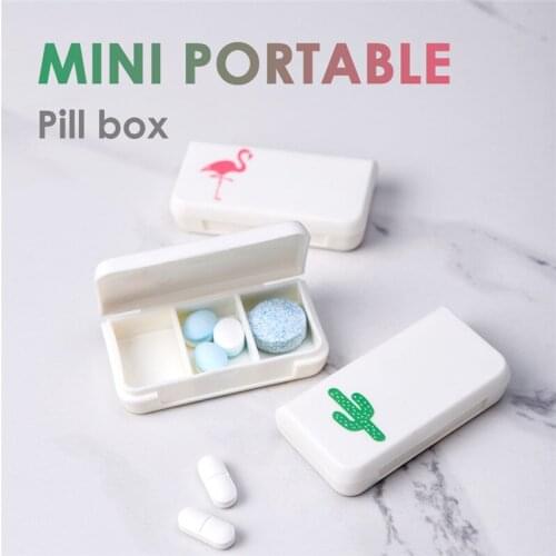 Mini Organizer Case 3 Grids Pill Box Tablet Flamingo Cactus Leaf Pill Case Dispenser Medicine Boxes Dispensing Medical Kit