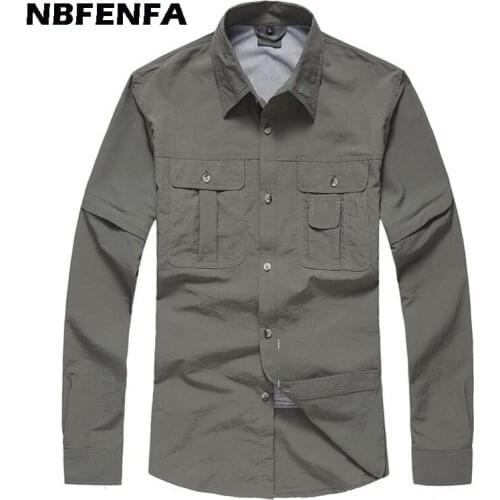 Men Shirts Quick-Dry Summer Detachable Male Shirt Outdoor Spring Autumn Long Sleeve Shirts Solid Fashion 2021 Men Clothing LX037