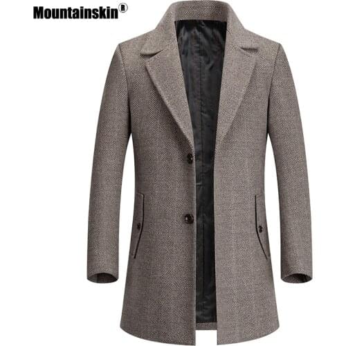 Mountainskin New Mens Solid Wool Coats Winter Autumn Mens Windproof Thick Warm Long Coats High Quality Windbreaker Male MT020