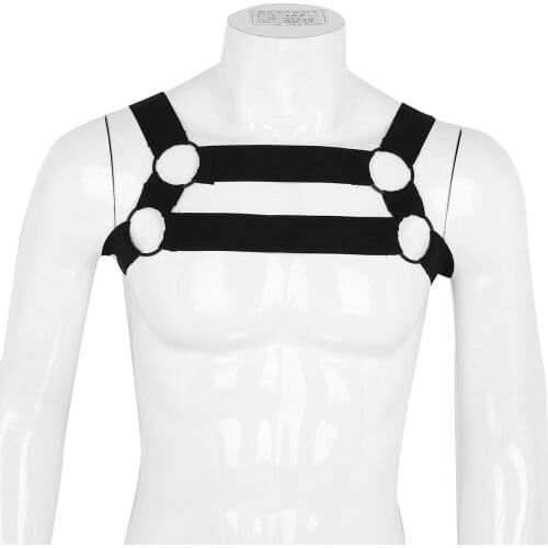 Men Nylon Chest Harness Belts Sexy Elastic Straps Muscle Body Bandage with Metal O-Rings Punk Gothic Rave Gay Restraints Costume