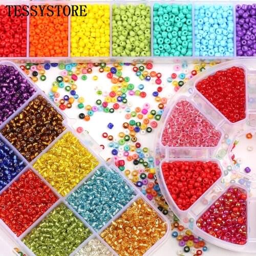 TESSYSTORE 3mm Glass Seed Beads Box Set Charm Crystal Spacer Glass Beads For Jewelry Making Bracelets DIY Handmade Accessories