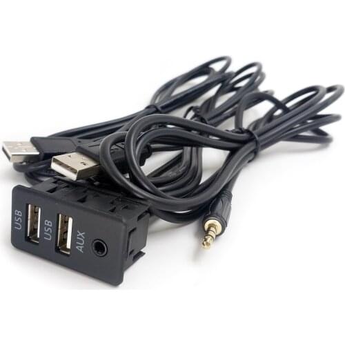 Biurlink 100CM 2 Styles UNIVERSAL EXTERNAL AUX 2USB SWITCH/DUAL USB PANEL 2 USB PLUG AUDIO CABLE ADAPTER for FORD TOYOTA
