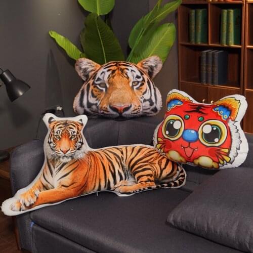 New Creative Simulation Tiger Plush Pillow Stuffed Soft Animal Forest Tiger Throw Pillow Dolls For Children Kids Birthday Gift