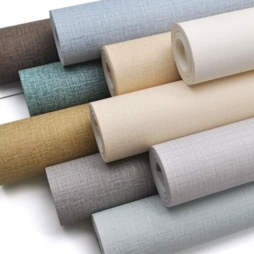 Self-adhesive linen texture wallpaper pure color self-adhesive paper living room home decoration wall sticker roll 10M