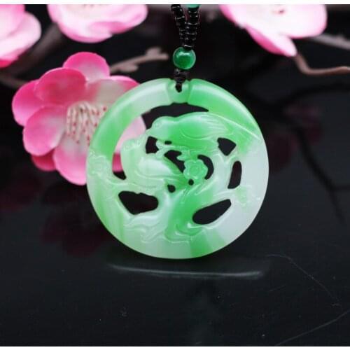 Natural White Green Jade Magpie Bird Pendant Necklace Fashion Charm Jewelry Chinese Double-sided Hollow Carved Amulet Women Gift