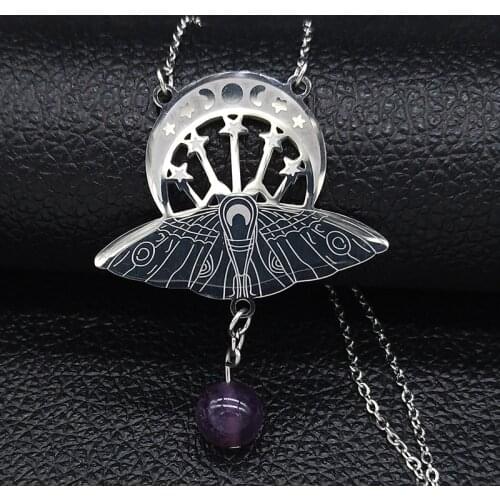Fashion Bat Witchcraft Moon Sun Stainless Steel Statement Necklace Women Silver Color Necklace Jewerly collar mujer N3059S02