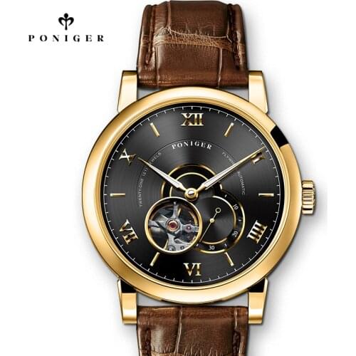 PONIGER Luxury MIYOTA Movement Automatic Watch Sapphire Glass Waterproof Mechanical Watches Genuine Leather Strap Watches