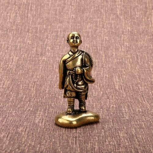 Retro Copper Young Buddhist Monk Statue Desktop Ornaments Metal Brass Buddha Miniatures Figurines Decoration Crafts Accessories