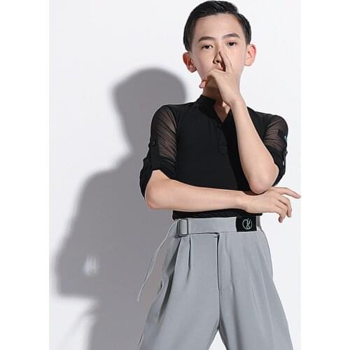 Boys Latin Dance Shirts Latin Dance Top Long Sleeve Performance Wear Children Samba Salsa Competition Practice Clothing G5063