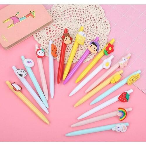 16 PCs Creative Girly Pressed Neutral Pen Korean Version of The Fresh Pressing Water Pen Cute Cartoon Bounce Pen Wholesale