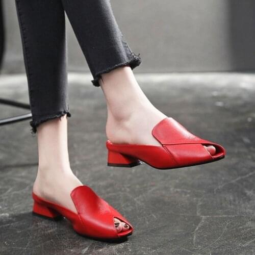 Sandals Slippers Women Summer New Style Open-Toed Flat Fish Mouth Casual Sandals Fashion Non-Slip Thick Heel Half Slippers Women