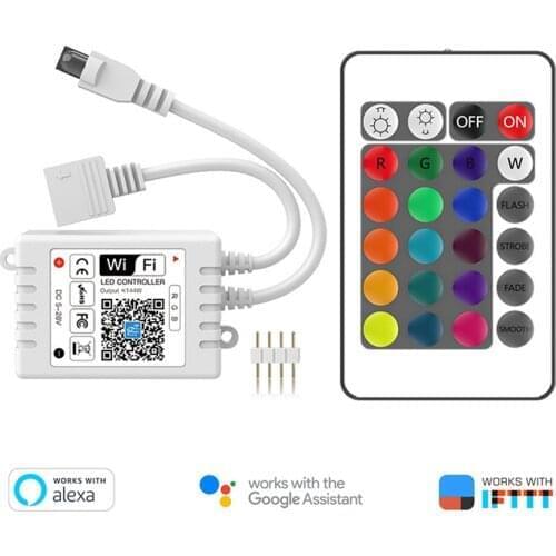 WiFi RGB 4Pin Smart Controller DC12-24V witch 24key IR remote Support Alexa, Google Home,IFTTT For 5050 2835 RGB LED stirp