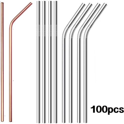 100PCS Stainless Steel Drinking Straws, Metal Straws, Pack of 100