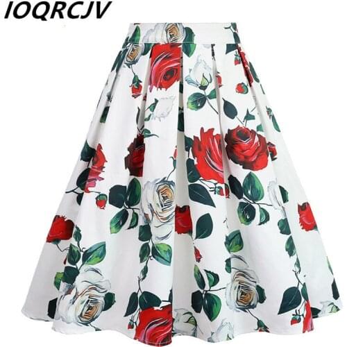 8 Colors Floral Print Vintage Skirt 2019 Elastic Waist High Waist Elegant Fashion Midi A-Line Pleated skirt Joker Short Skirt