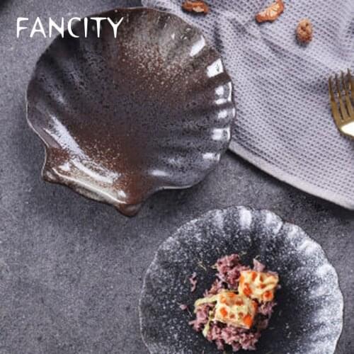 FANCITY Japanese creative ceramic tableware, shell dish, commercial dish, fruit salad dish, snack, cake dish