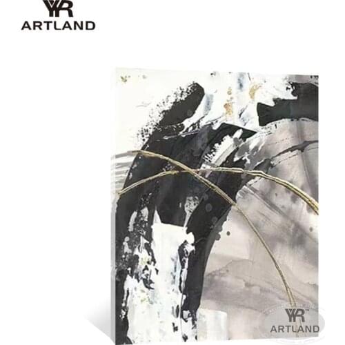 YYR-ARTLAND black and gray abstract Hand-painted oil painting on canvas wall art picture for living room home decoration unframe