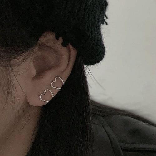 2pcs/lot Heart-shaped Non Piercing Love Stainless Steel Double Hoop Ear Cuff Clip on Clip Earring Tragus Cartilage Closure Rings