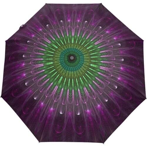 Hot Sale Peacock Feather Automatic Umbrella Female Parasol Three Folding Rain Umbrella Women Travel Foldable Umbrellas