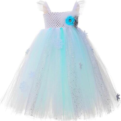 Winter Wonderland Girls Tutu Dress Snow Queen Elsa Costume Princess Kids Ball Gown Dresses for Girls Flower Birthday Party Dress
