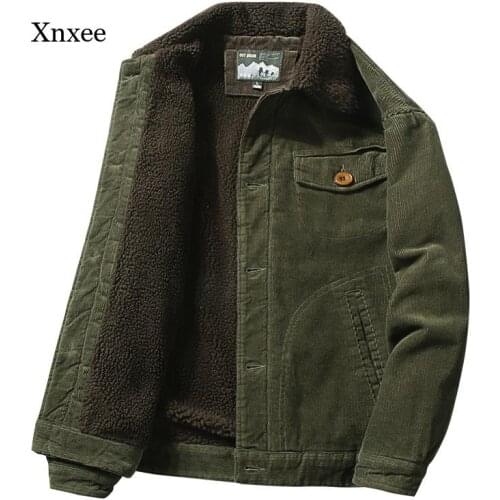 Winter Casual Mens Warm Corduroy Jacket Fashion Solid Color Fur Collar Jacket