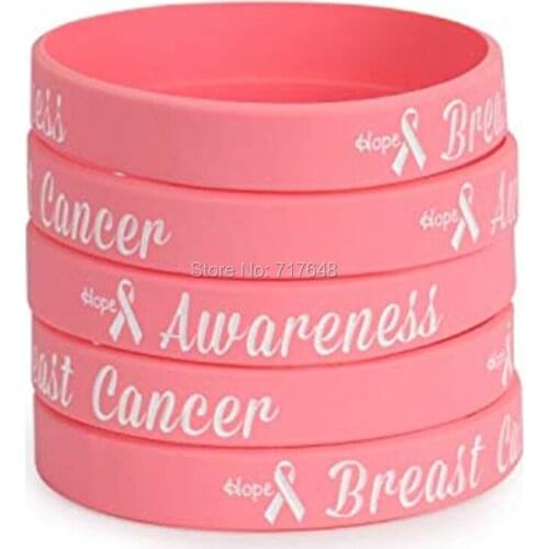 100pcs Breast Cancer Awareness wristband silicone bracelets free shipping by ePacket A