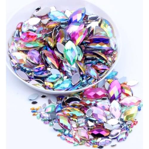 3x6mm 10000pcs Marquise Earth Facets Flatback AB colors Acrylic Rhinestone Craft Gems Strass High Shine DIY Nail Art Decorations