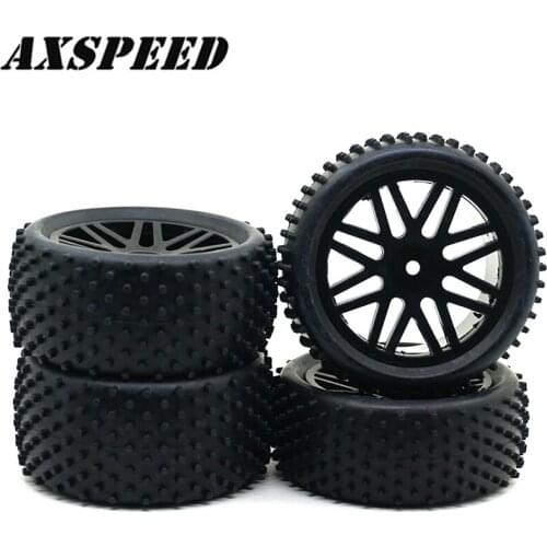 4PCS RC Car Plastic Wheels Rims and Rubber Tires Kit Front Rear Wheels Parts for 1:10 Off-Road Car Buggy RC Climbing Car