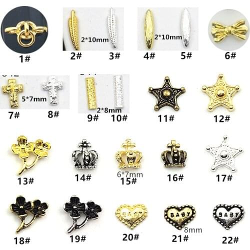 50pcs/pack Japan 3D Nail Art Decorations Metal Nail Accessories Alloy Heart Star Crown Nail Parts DIY Charm Alloy Nail Supplies