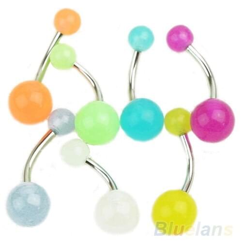 Trendy 7Pcs Colorful Glow In The Dark Belly Button Navel Bar Rings Body Piercing Jewelry