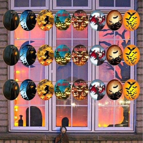 8 Pcs/12 Pcs Halloween Round Wooden Pendants Home Decor Pumpkin Atmosphere Wooden Decoration Funny Halloween Holiday Hanging