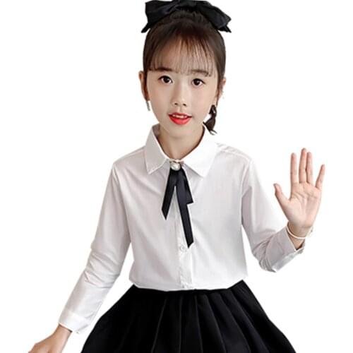 Blouse For Girls Solid Color White Blouse Childrens For Girl Spring Autumn Childrens Shirt For Girls Casual Style Girls Clothe