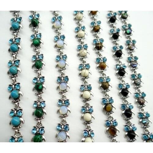 Retro owl Natural stone tiger eye Turquoises Opal malachite Quartz crystal bracelet for diy Jewelry making Accessories A1