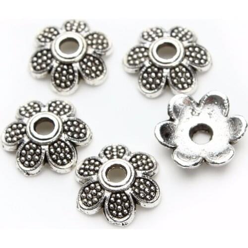 100pcs/lot 7mm Antique silver Color Hollow Flower Torus Beads Alloy Receptacle Flower Hat Bead Caps for Jewelry Making Findings
