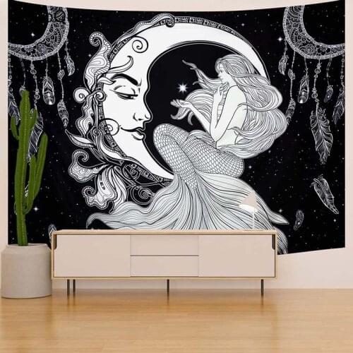 Black White Tapestry Constellation Human Face Stars Space Tapestry Wall Hanging Bedroom Living Room Decoration Hippie Decor