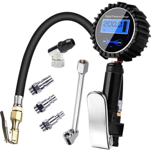 LCD Tire Pressure Gauge 200PSI Digital Tire Inflator Meter with LED Light for Motorcycle Car Truck Bicycle
