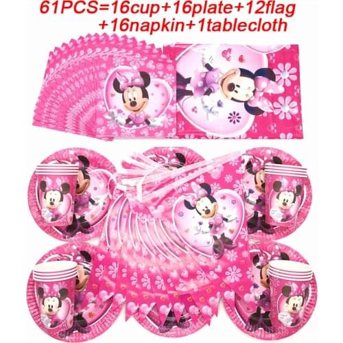 Kids Girls Happy Birthday Decoration Mickey Mouse Disposable Cup Plate Tableware Wedding Party Banner Baby Shower Party Supplies