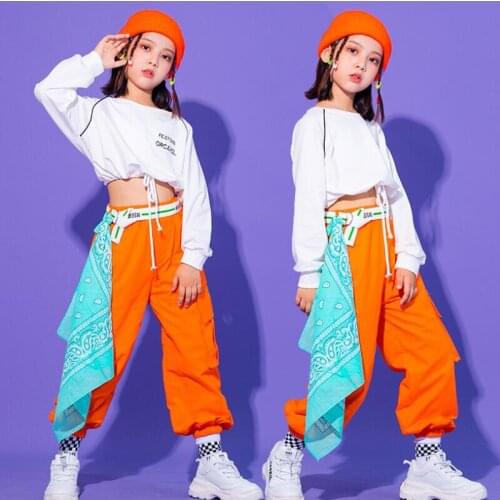 Kids Fashion Carnival Hip Hop Clothing Long sleeve Crop Top Sweatshirt Cargo Jogger Pants for Girls Jazz Dance Costume Clothes