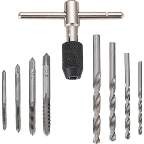 EVANX 9pcs Hand Screw Tap Set M3/M4/M5/M6 Reamer Tap With 4pcs Twist Drill Bits And Wrench Hand Tools