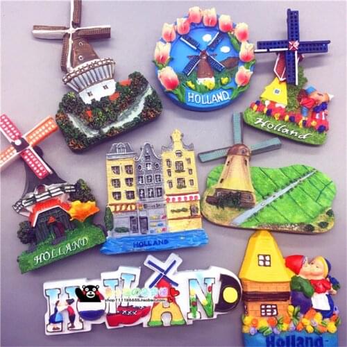 Hot Sale Holland Fridge Magnets Netherlands 3D Windmill Tulip Refrigerator Magnetic Stickers Travel Tourist Souvenirs Home Decor