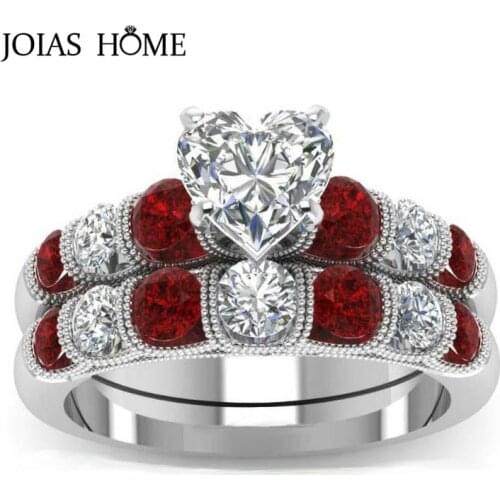 JoiasHome Sterling Silver 925 Ring for Women Trendy Fine Jewelry Gemstones Heart Ring Women Anniversary Two piece ring set Gift